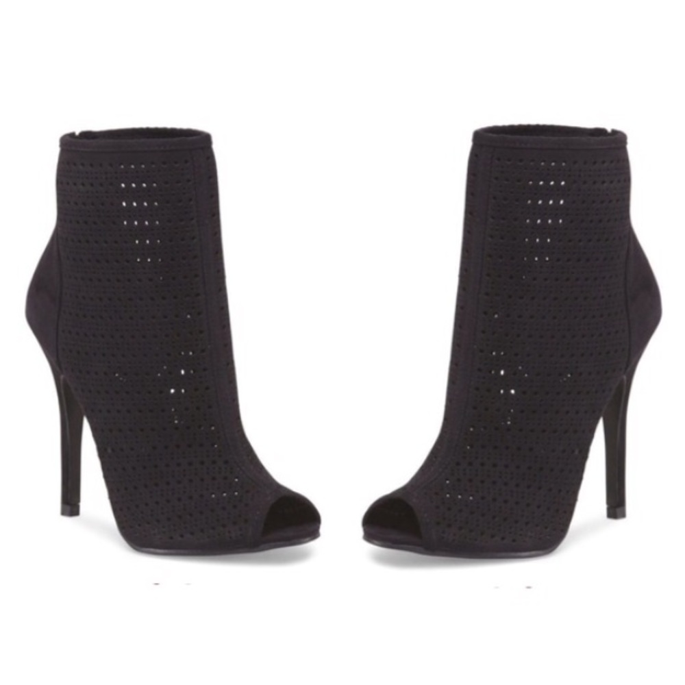 Chinese Laundry Black Peep-Toe Perforated Stiletto Booties
